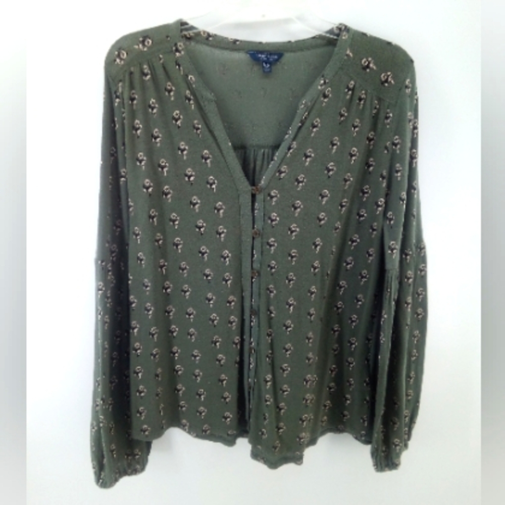 Lucky Brand Green Forest Cotton Blend Long Sleeve Shirt Pattern M